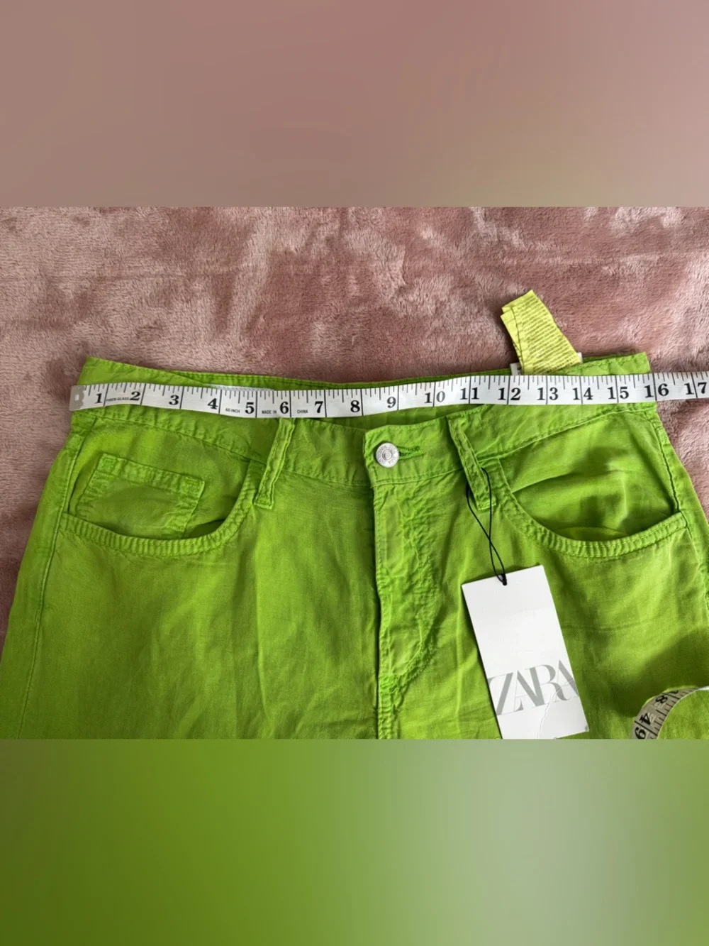 NWT Zara Wide Leg Cotton/Linen Blend Lightweight Pants, Bright Green, Size 4